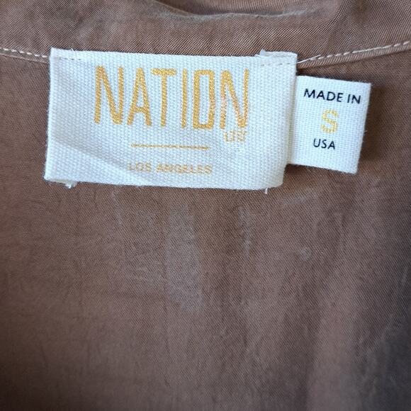 NATION LTD Coda Belted Safari Shirt Size Small Top Bark Brown Fall Relaxed - Picture 7 of 11